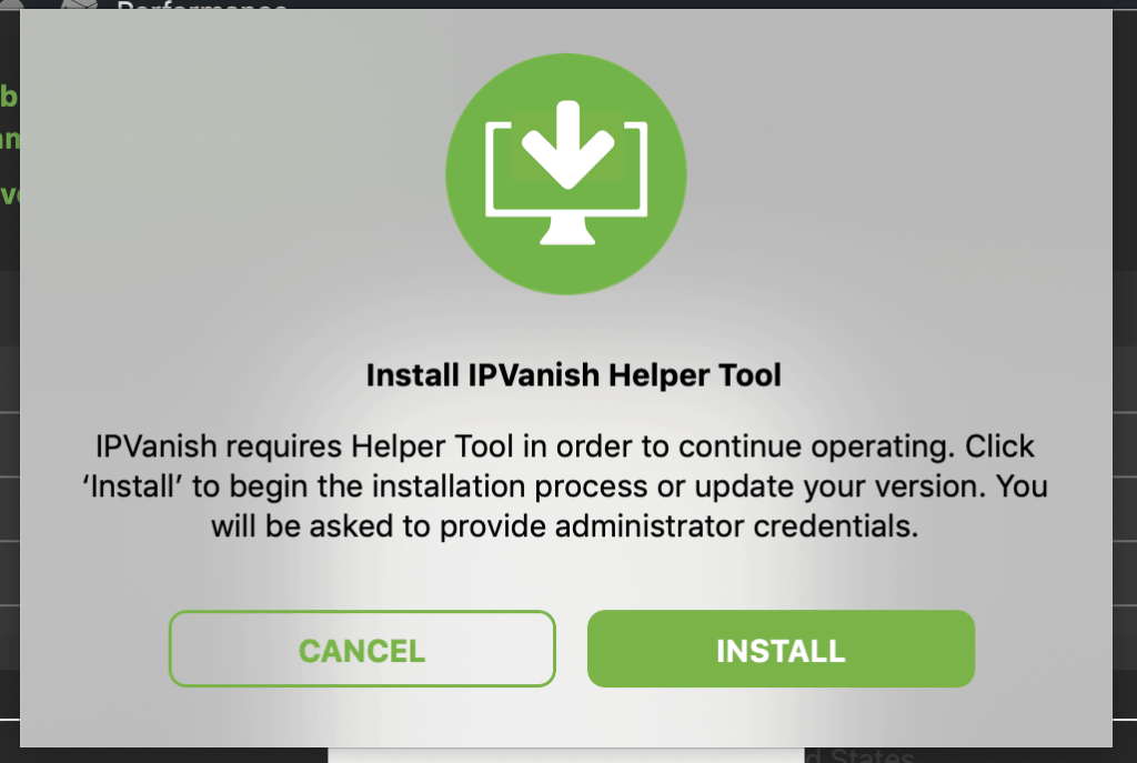 IPVanish - Helper Tool Installation Prompt